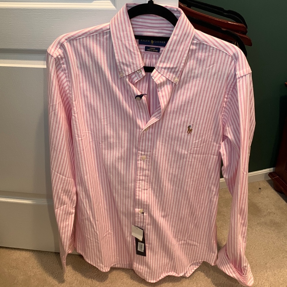 Ralph Lauren. Medium Slim Fit Stretch Oxford. Pink. NEW.